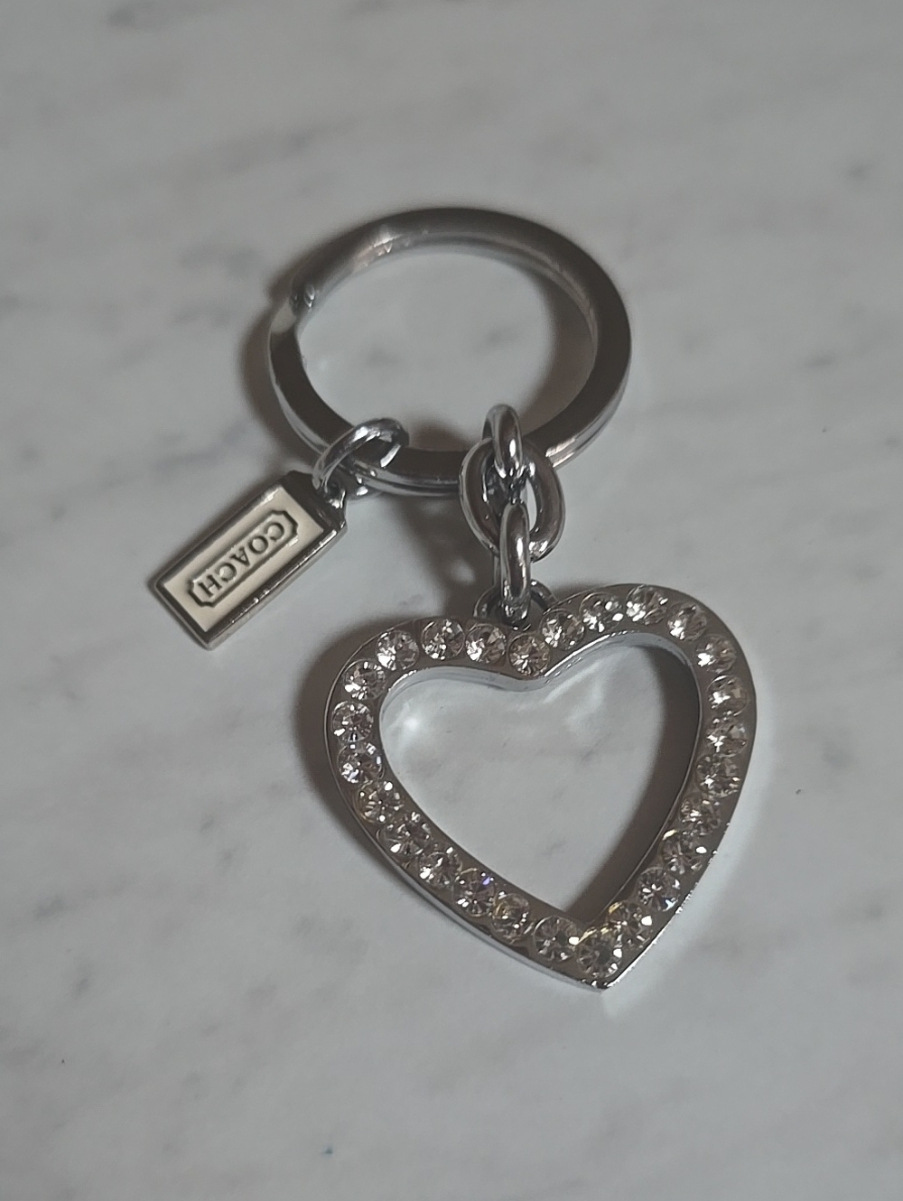 Coach Silver Crystal-Trim Heart Keyring